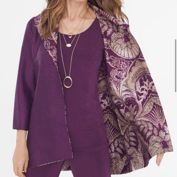 CHICO'S Travelers Crinkle Reversible Mystique Purple light JACKET Size 3 - Picture 4 of 10